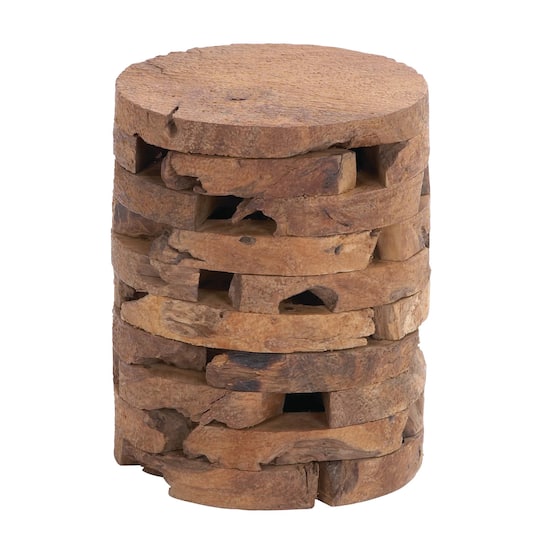 18" Brown Teak Contemporary Stool